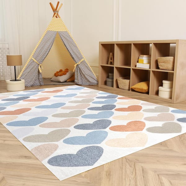 JONATHAN Y Dila Modern Hearts Geometric Machine-Washable Ivory