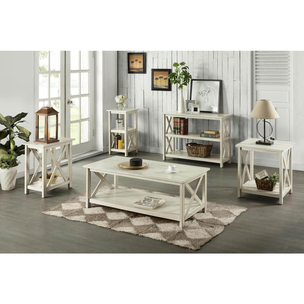 Jamestown 48" Antique White Wood Coffee Table with Storage