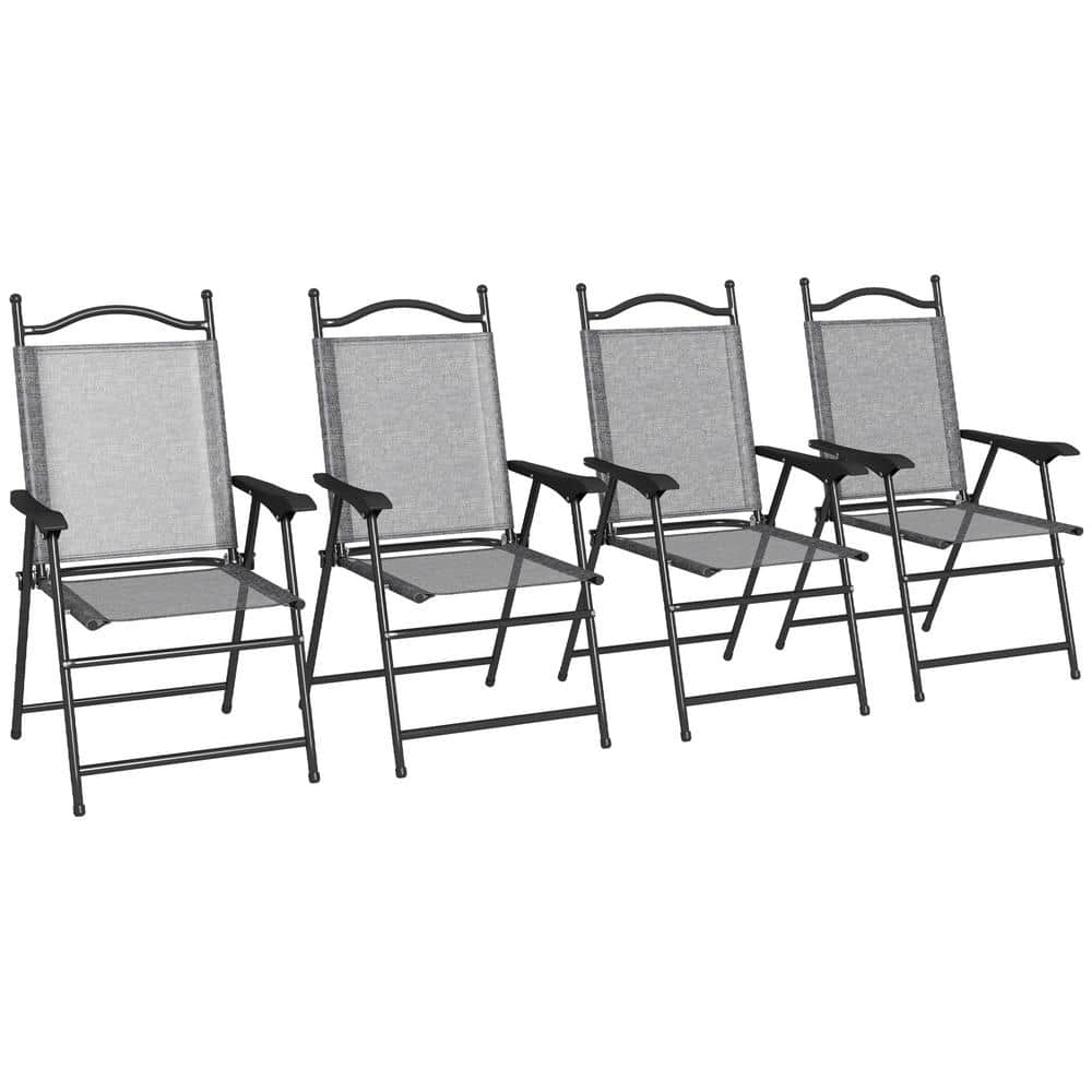 4-Piece Outdoor Folding Patio Chairs, Camping Chairs with Armrests, Breatha
