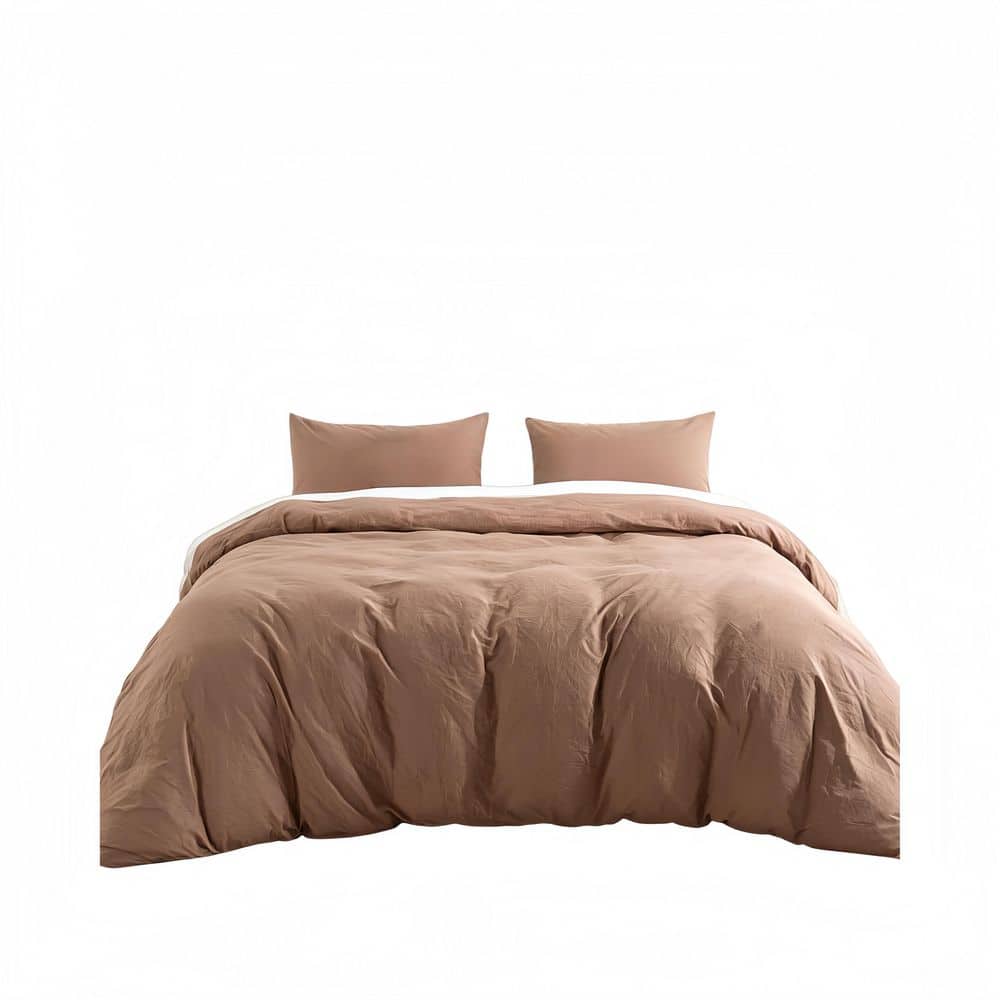 Mocha Brown 3-Piece - 100% Certified Organic Cotton Duvet Cover Set , Linen-Like Texture, Breathable, Queen Size price history on PriceWatchPro