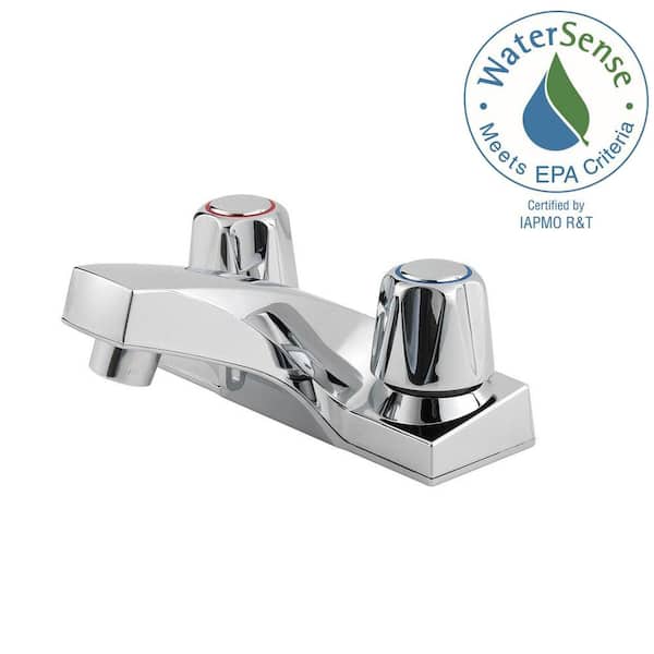 Pfister Pfirst 4 in. Centerset 2-Handle Bathroom Faucet with Metal Knobs in Polished Chrome