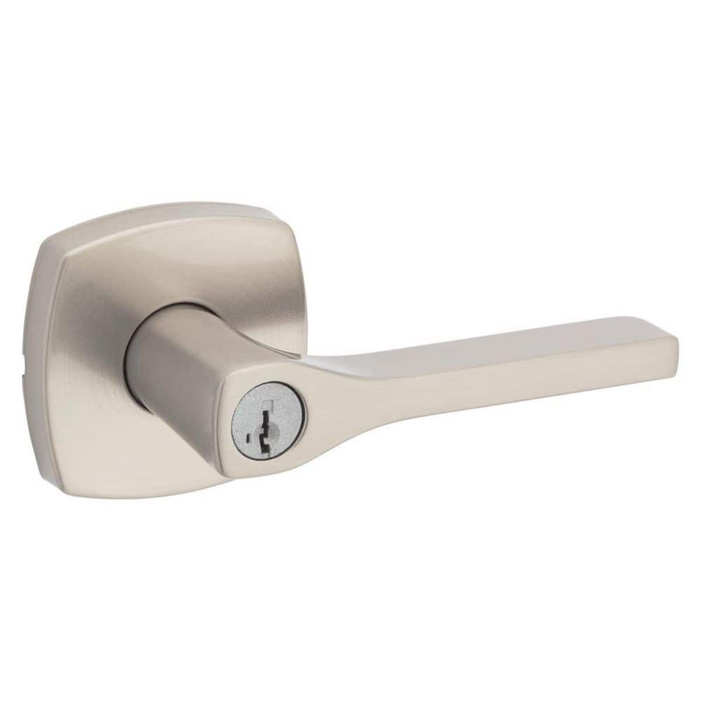 Kwikset Tripoli Satin Nickel Keyed Entry Door Lever Handle with Soft