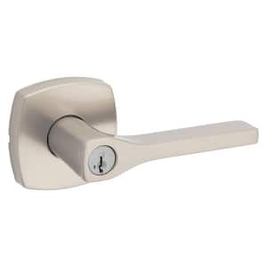 Tripoli Satin Nickel Keyed Entry Door Lever Handle with Soft Modern Rose Featuring SmartKey Security