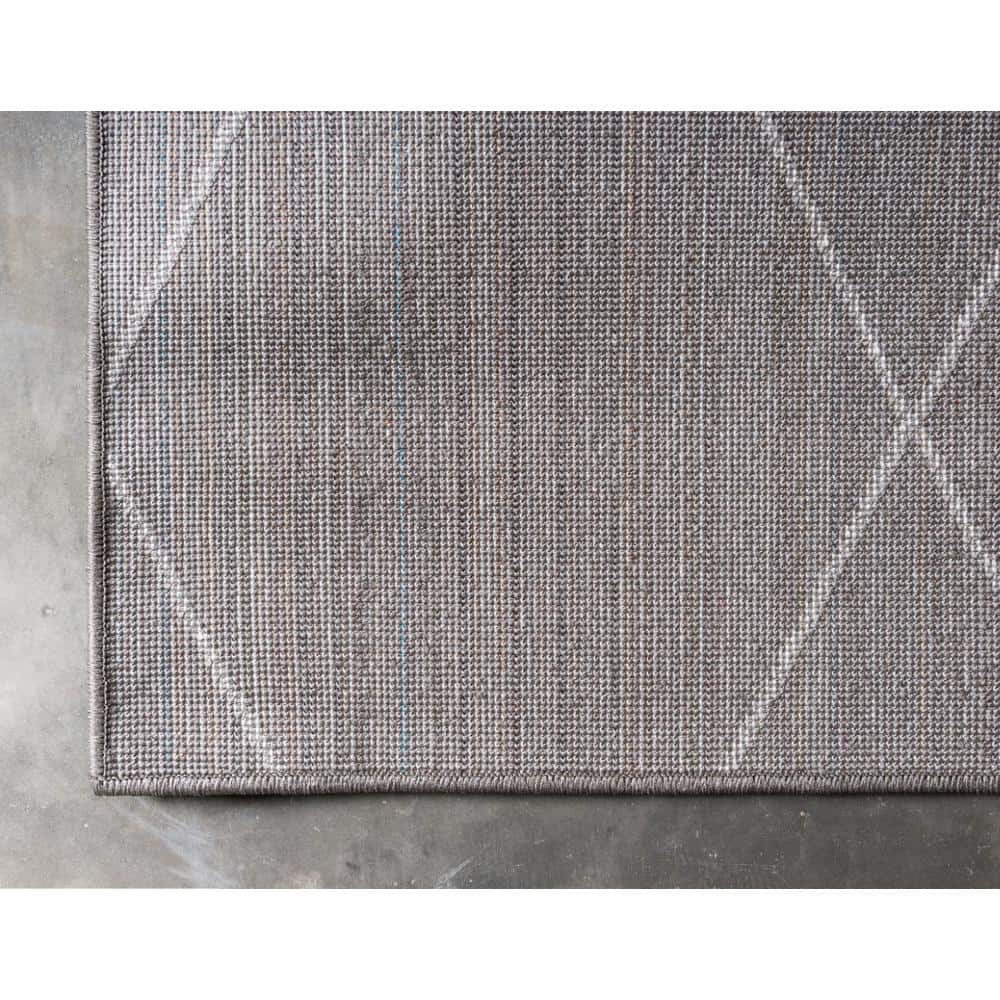 Dark Gray and Ivory Geometric Trellis Runner Rug