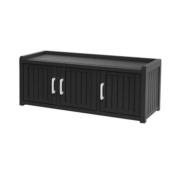 47 in. W x 18 in. D x 17 in. H Black Resin Outdoor Storage Cabinet, Waterproof Shoe Storage Cabinet with 3-Barn Doors