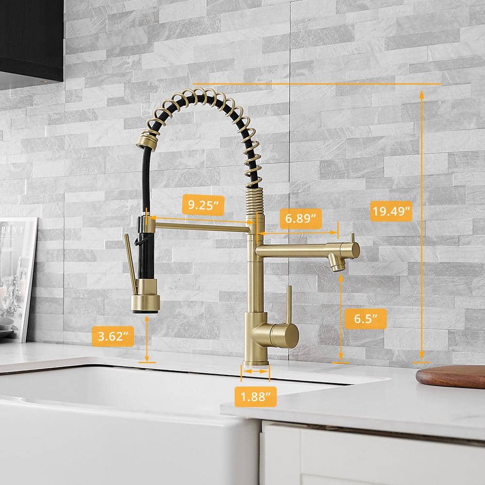 Brushed Gold Brass Pull-Down Kitchen Faucet with Spray