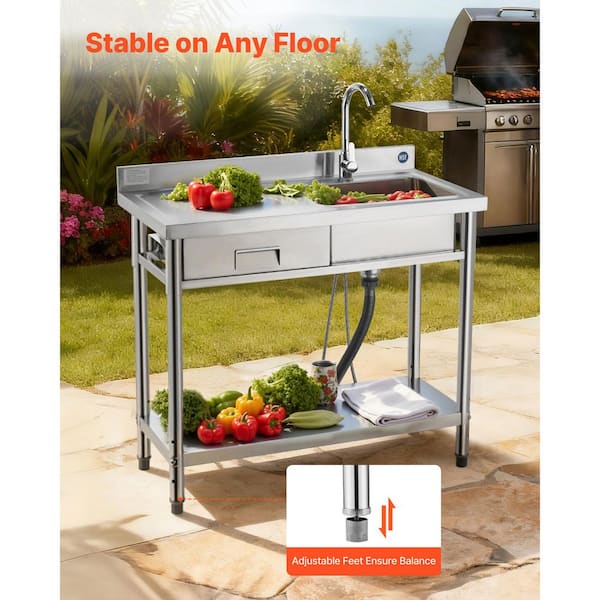 VEVOR 17 in. Stainless Steel Commercial Sink, Single Bowl Drawer