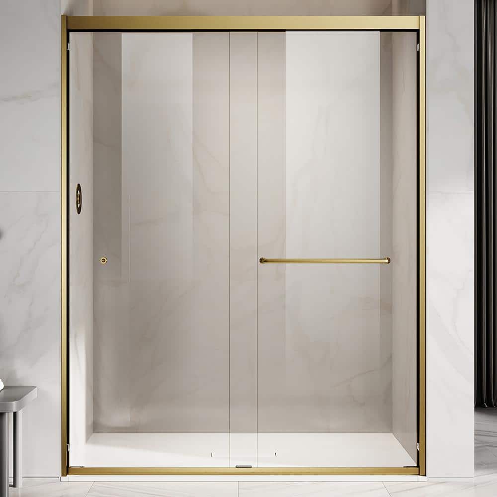 UKD06 56 to 60 in. W x 72 in. H Double Sliding Semi-Frameless Shower Door in Satin Brass, EnduroShield Clear Glass price history on PriceWatchPro