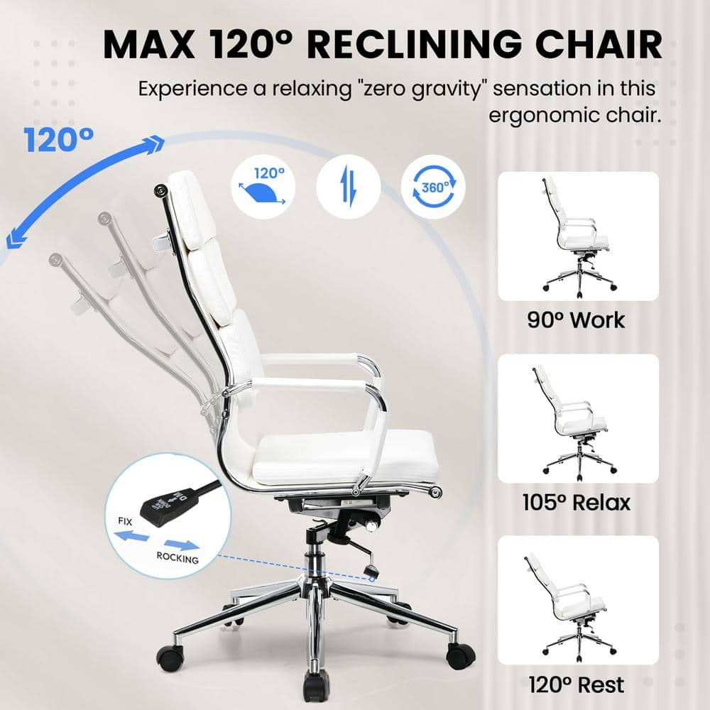 Office Chair High Back Faux Leather Ergonomic Chair with Wheels Adjustable Height Modern Executive Chair, White - Thumbnail 2