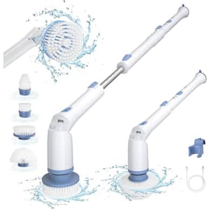 Electric Spin Scrubber with Adjustable Extension Arm, 2 Speeds Mode and 4 Replaceable Scrub Brush Heads for Multi-Floor