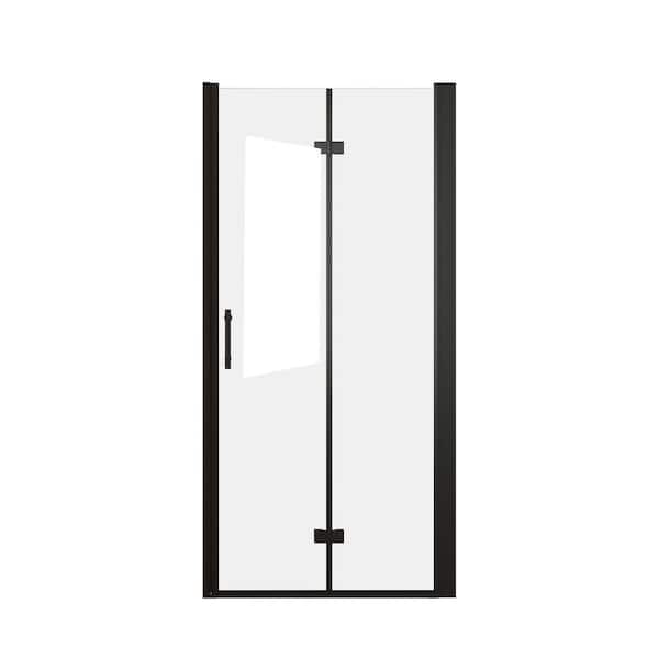 36 in. W x 72 in. H Bifold Shower Door in Matte Black with Clear Glass and Explosion Proof Film for Small Bathrooms