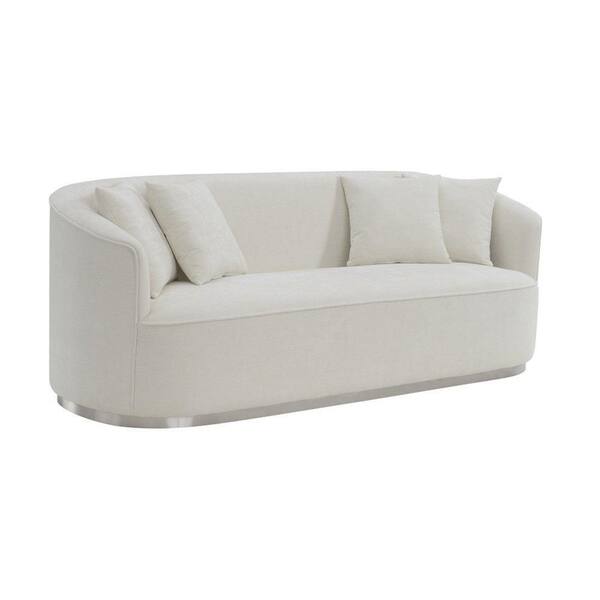 Benjara Oggy 33 in. Slope Arm Fabric Rectangle Sofa in. Beige and Chrome