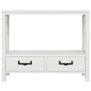 36 in. White Rectangle Wood Console Sofa Table with 2-Bottom Drawers