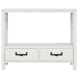 36 in. White Rectangle Wood Console Sofa Table with 2-Bottom Drawers