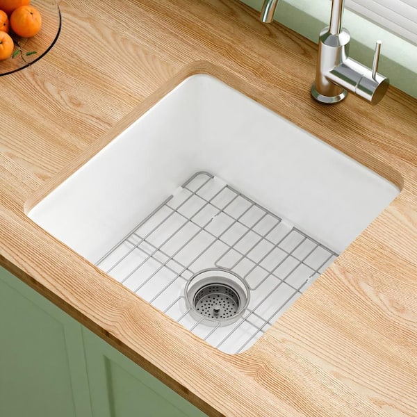 18 in. Fireclay Kitchen Sink Drop-in/Undermount Dual Mount Single Bowl White Kitchen Sinks with Sink Grid and Strainer