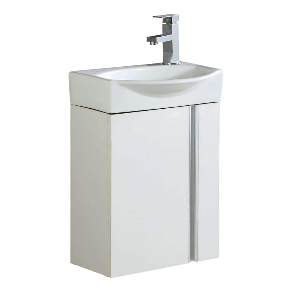 16.34 in. W x 8.6 in. D x 22.8 in. H D Single Sink Bath Vanity in White Straight Grain with White Ceramic Top and Mirror price history on PriceWatchPro