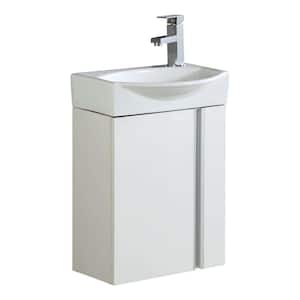 16.34 in. W x 8.6 in. D x 22.8 in. H D Single Sink Bath Vanity in White Straight Grain with White Ceramic Top and Mirror