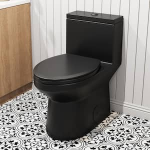 1-piece 0.8 GPF/1.28 GPF High Efficiency Dual Flush Elongated Toilet in Black Soft-Close Seat Included ADA Height