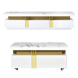 Modern White/Gold TV Stand Fits TV's up to 78 in. with Caster Wheels