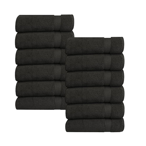 A1 Home Collections A1HC Wash Cloth 500 GSM Duet Technology 100% Cotton Ring Spun Black Onyx 13 in. x 13 in. Quick Dry (Set of 12)