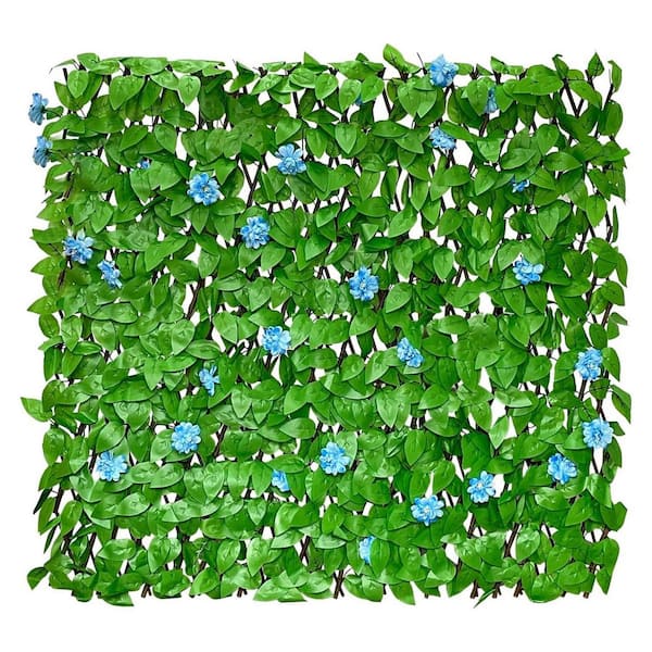 22 x 120 in. Blue Flowers Expandable Fence Privacy Screen for Balcony Patio Outdoor