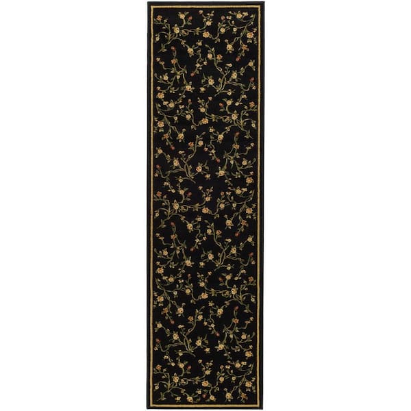 SAFAVIEH Lyndhurst Black 2 ft. x 8 ft. Solid Border Floral Runner Rug