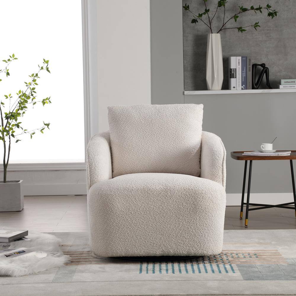 30.3 in. W Ivory Boucle Upholstered Swivel Accent Chair for Living Room Bed