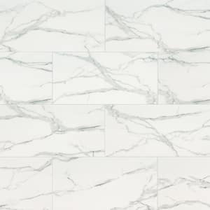 Carrara Noire 16 in. x 32 in. Polished Porcelain Stone Look Floor and Wall Tile (14.20 sq. ft./Case)