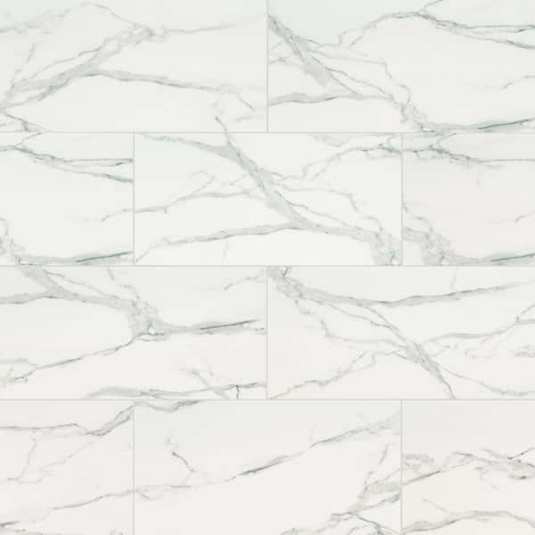 Carrara Noire 16 in. x 32 in. Polished Porcelain Marble Look Floor and Wall Tile (3.55 sq. ft./Each)
