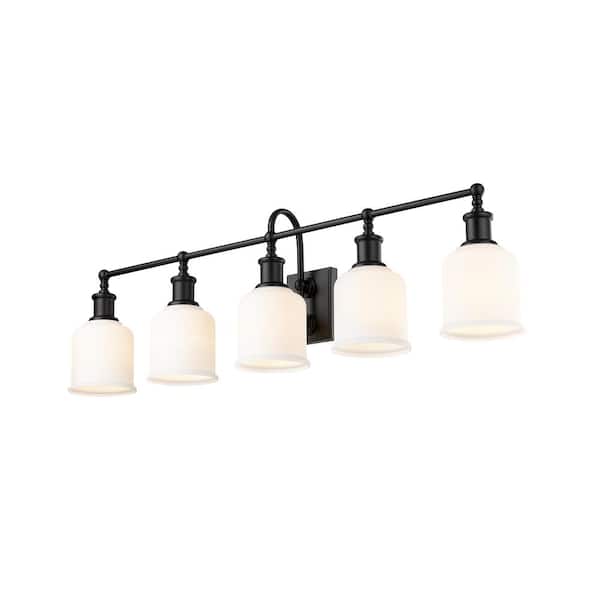 Unbranded Bryant 40.5 in. 5-Light Matte Black Vanity Light with Glass Shade