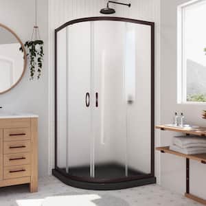 Prime 33 in. W x 74-3/4 in. H Neo Angle Sliding Semi-Frameless Corner Shower Enclosure in Oil Bronze with Frosted Glass