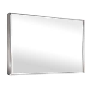 60 in. W x 36 in. H Rectangular Framed Aluminum Beveled Edge Wall Mount Bathroom Vanity Mirror in Brushed Silver