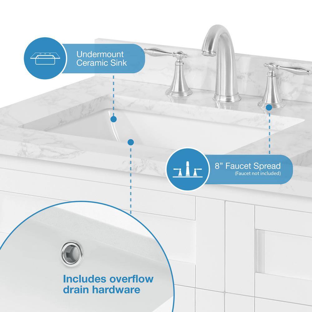 Pure White Double Sink Freestanding Bathroom Vanity with Marble Top