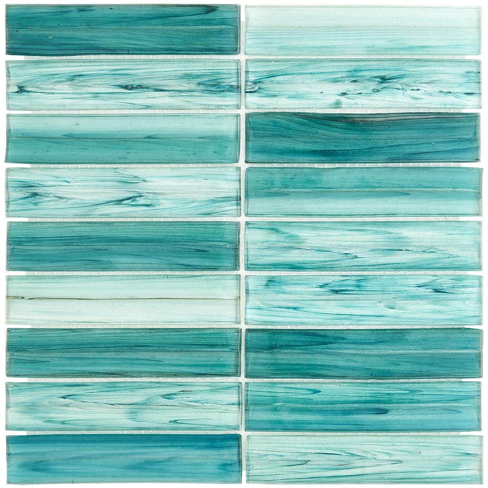 Tara Turquoise 4 in. x 0.26 in. Polished Stacked Glass Mosaic Wall Tile Sample (0.95 sq. ft./Sheet) price history on PriceWatchPro