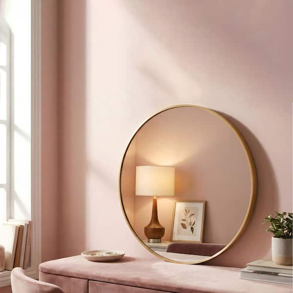 Thi 20 in. W x 20 in. H Modern Round Aluminum Framed Wall Bathroom Vanity Mirror in Gold