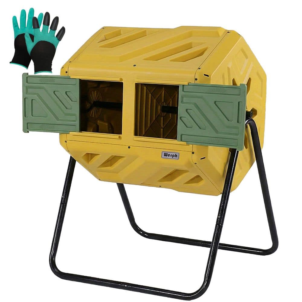 Werph 43 Gal. Dual Chamber Compost Tumbler Large Tumbling Composter ...