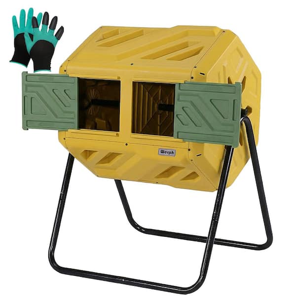 43 Gal. Easy Installation Compost Tumbler Outdoor with 2-Sliding Doors and Gloves