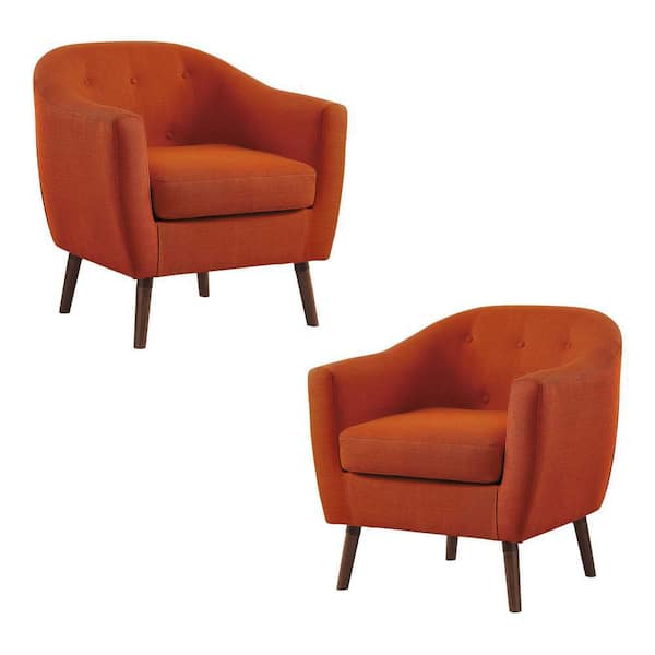 EVERGLADE HOME Lhasa Orange Textured Upholstery Barrel Back Accent Chair (Set of 2)