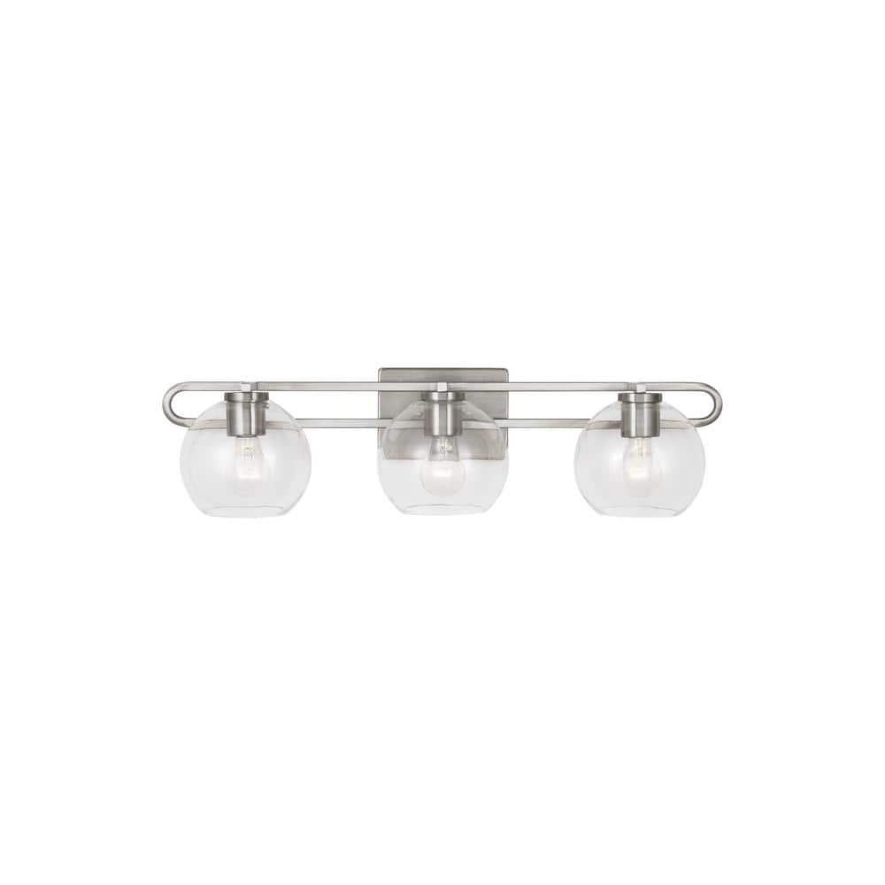 Eveline 3-Light Brushed Nickel Vanity Light with Clear Glass Shades