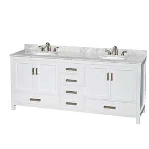 Sheffield 80 in. W x 22 in. D x 35 in. H Double Bath Vanity in White with White Carrara Marble Top