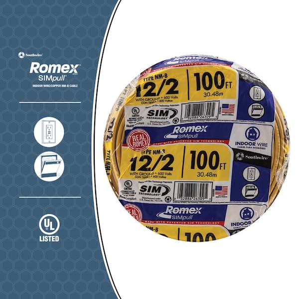 Southwire 100 Ft 12 2 Solid Romex Simpull Cu Nm B W G Wire 28 The Home Depot