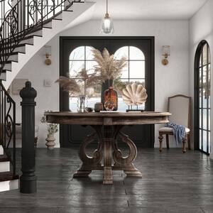 Willadeene 60 in. Rustic Brown Wood Round Pedestal Dining Table Seats Seats 6