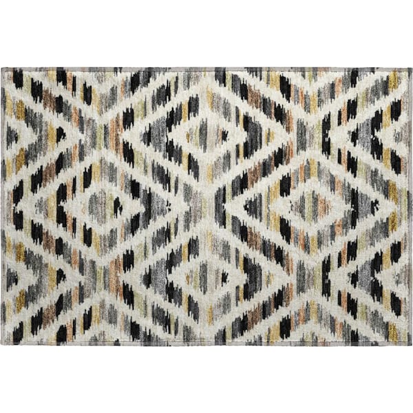 Mayfield Premium Machine Washable Abstract AMF2453 Black 2 ft. x 3 ft. Accent Rug