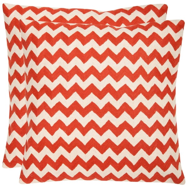 SAFAVIEH Tealea Striped Orange Sunburst 22 in. x 22 in. Throw Pillow (Set of 2)