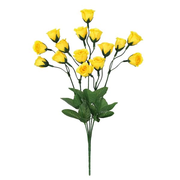 14 in. Yellow Artificial Mini Rose Bud Flower Stem Bush Bouquet (Set of 12)