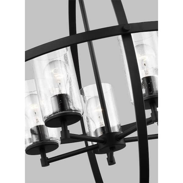 Alturas 5-Light Midnight Black Modern Hanging Globe Chandelier with Clear Seeded Glass Shades