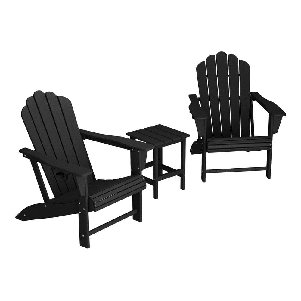 Aderson 3-Piece All Weather Outdoor HDPE Plastic Adirondack Chair Patio Conversation Set with Side Table in Black price history on PriceWatchPro