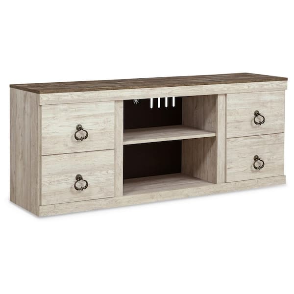 Signature DESIGN BY ASHLEY Willowton White/Brown TV Stand Fits TV's up to 69 in. with Shelf