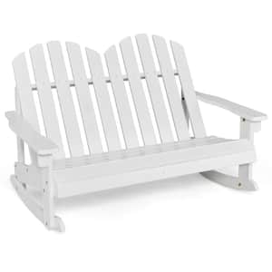 2 Person White Solid Wood Kid Adirondack Outdoor Rocking Chair Backrest Armrest