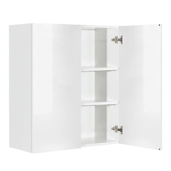 LIFEART CABINETRY Valencia Assembled 24 in. W x 12 in. D x 42 in. H in Gloss White Plywood Assembled Wall Kitchen Cabinet